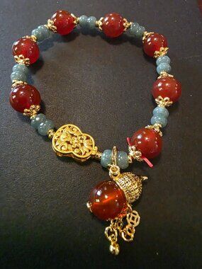 Natural Carnelian and Blue Water Jade bracelet